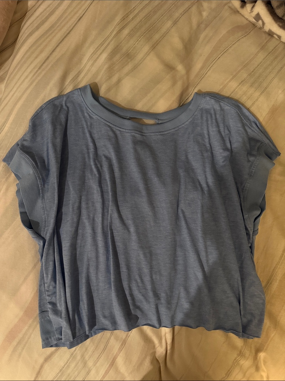 Light Blue Women's Relaxed Crewneck Open Back Top